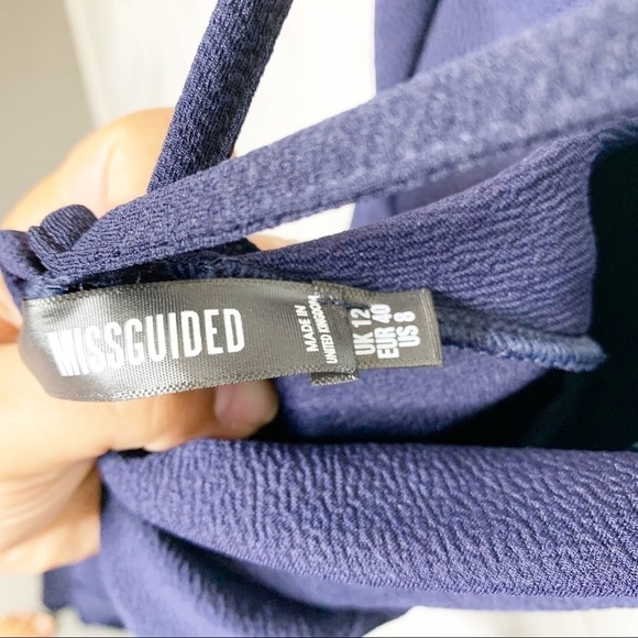 Misguided Navy Blue Ruffle Open Back Maxi Dress Prom Gala Black Tie Gown - Picture 6 of 9